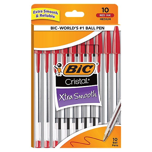BIC Cristal Xtra Smooth Red Ink Medium Ball Pens, 10 count
