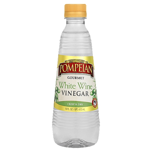 Expertly crafted by our family of farmers, Pompeian White Wine Vinegar is made using the highest-quality, best-tasting grapes. With its crisp, dry flavor, it's perfect for salad dressings, shellfish and sauces.