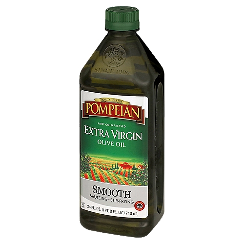 Pompeian Smooth Extra Virgin Olive Oil, 24 fl oz
Pompeian works directly with farmers, which ensures that only the finest olives are selected for our oil and allows for full traceability of our products. Our Smooth Extra Virgin Olive Oil has a mild, delicate flavor that is ideal for sautéing and stir-frying.
