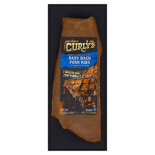 Curly's Hickory Smoked & Seasoned Baby Back Pork Ribs with Barbecue Sauce, 24 oz
