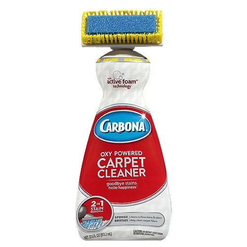 Carbona 2 in 1 Oxy-Powered Carpet Cleaner Value Size, 27.5 fl oz
With its powerful oxy formula & the convenient built-in brush top Carbona® Carpet Cleaner effectively removes heavy soil, pet stain accidents and unsightly spills such as red wine, coffee, cola, grease or fruit juice. It's also good on feces, urine or vomit stains. Safe to use around pets.