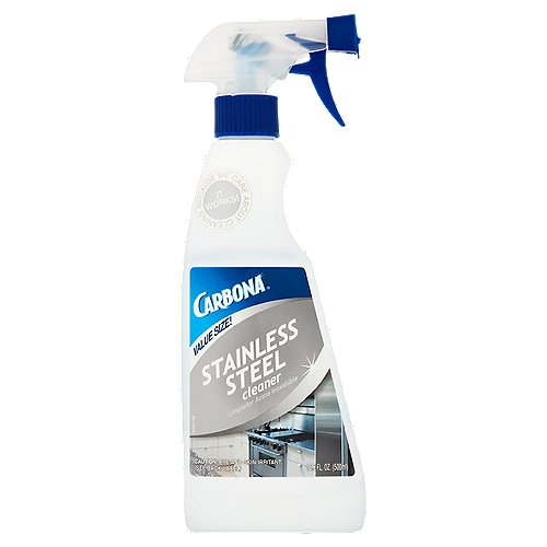 Carbona Stainless Steel Cleaner Value Size, 16.8 fl oznInnovative foaming formula for stainless steel appliances, sinks, faucets, stove hoods, gadgets, etc. Removes grease, fingerprints, water spots, oxidation stains and dirt marks. Polishes, protects and gives a long-lasting shine.