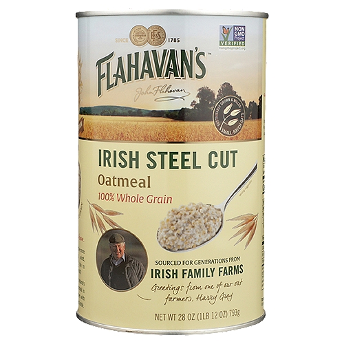 Flahavan's Irish Steel Cut Oatmeal, 28 oz
A Family's Passion for Oats
Since 1785, our Flahavan's family mill has been nestled beneath the Comeragh Mountains in Country Waterford, amid a trove of natural resources and small-scale farmers who are dedicated to growing the finest 100% whole grain Irish Oats.

For Seven Generations, we've worked together with these like-minded farmers, folks we know and trust, to grow and select the best quality non-GMO oats, while protecting the land.

A wholesome and heartwarming oatmeal, naturally rich in texture and made even richer by passion -with a toasted aroma and deliciously creamy taste that is naturally lrish and distinctively Flahavan's.