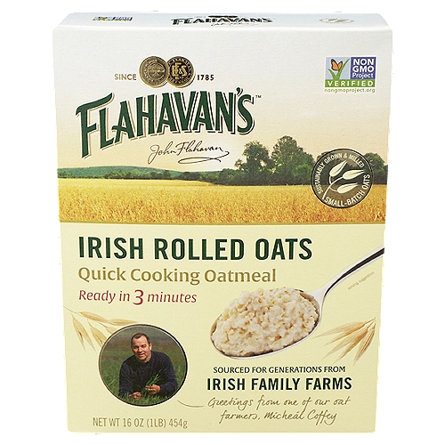 Flahavan's Irish Rolled Oats, 16 oz
A wholesome and heartwarming oatmeal, naturally rich in texture and made even richer by passion- with a toasted aroma and deliciously creamy taste that is naturally Irish and distinctively Flahavan's.