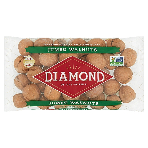 Diamond of California Jumbo Walnuts, 16 oz
Omega-3 2.5g per serving*
*See back panel for information about fat and other nutrients,
