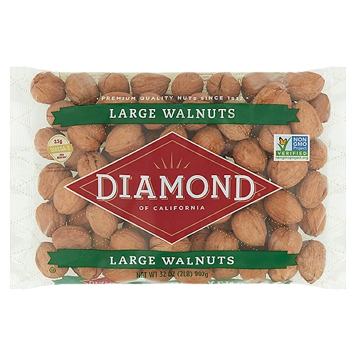 Diamond of California Large Walnuts, 32 oz
2.5g omega-3 per serving*
*See back panel for information about fat and fiber nutrients.