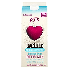 Skim Plus Fat Free Milk, Lactose Free, 0.5 Gallon