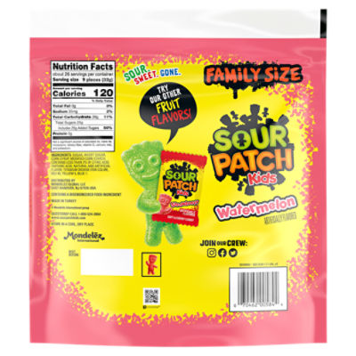 SOUR PATCH KIDS Watermelon Soft & Chewy Candy, Family Size, 1.8 lb Bag