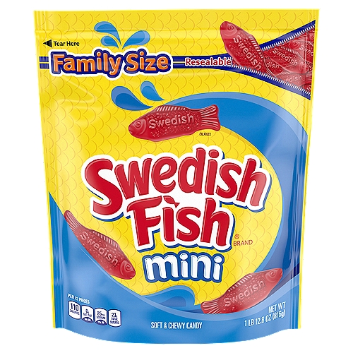 Swedish Fish Mini Soft & Chewy Candy Family Size, 1 lb 12.8 oz
1.8 lb bags of SWEDISH FISH Mini Family Size Soft & Chewy Candy
Classic fruity SWEDISH FISH flavor sweet candy
Signature fish shapes in soft, chewy candy
Bulk candy for everyday snacking, road trips, movies and parties
Family size bagged candy stays soft and fresh