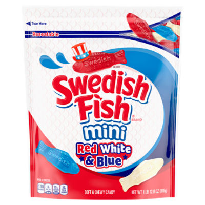 Swedish Fish Mini Red White & Blue Soft & Chewy Candy, 1 lb 12.8 oz