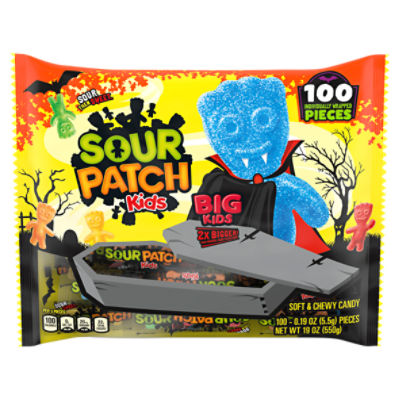 SOUR PATCH KIDS Big Kids Individually Wrapped Soft & Chewy Halloween Candy, 100 Pieces