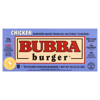 Bubba Burger Chicken Burgers, 1/4 pound, 8 count ShopRite