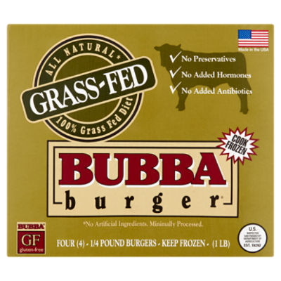 Bubba Burger Grass-Fed Burgers, 1/4 lb, 4 count, 16 Ounce