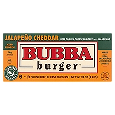 Bubba Burger Beef Chuck Cheese Burgers with Jalapeños, 1/3 pound, 6 count, 32 Ounce