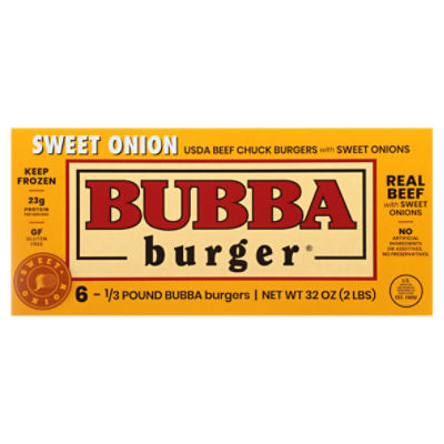 Bubba Burger Beef Chuck with Sweet Onions Burgers 6 Each, 2 Pound