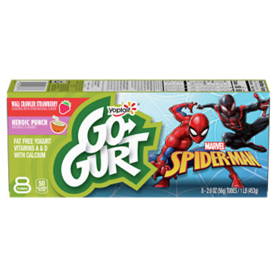 Yoplait Go-Gurt Wall Crawler Strawberry and Heroic Punch Fat Free Yogurt,  2.0 oz, 8 count - Price Rite