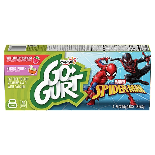 Yoplait Go-GURT Wall Crawler Strawberry and Heroic Punch Low Fat Yogurt, 2 oz, 8 count