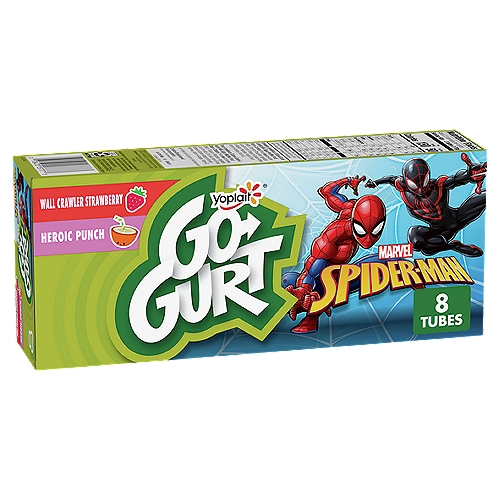 Yoplait Go-Gurt Wall Crawler Strawberry and Heroic Punch Fat Free Yogurt, 2.0 oz, 8 count