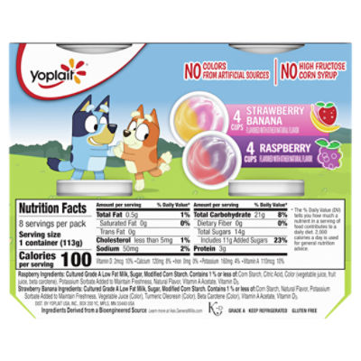 Yoplait Bluey Raspberry and Strawberry Banana Yogurt 4 oz. Cups, Kids  Yogurt Pack of 8 8 ct