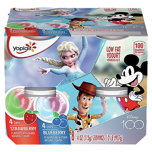 Yoplait Disney Frozen II Strawberry and Blueberry Low Fat Yogurt, 4 oz, 8 count