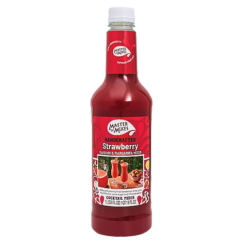 Master of Mixes Handcrafted Strawberry Daiquiri & Margarita Cocktail Mixer, 33.8 fl oz
Made with premium strawberries, lime juice from Mexico, cane sugar and filtered water