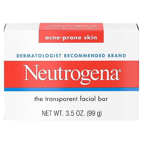 Neutrogena Acne-Prone Skin the Transparent Facial Bar, 3.5 oz
Neutrogena® Facial Cleansing Bar Acne-Prone Skin Formula provides effective yet gentle cleansing for skin with acne.
■ Pure, gentle cleansing. Glycerin-rich formula won't over-dry while it gently and effectively cleanses away excess oil from the skin.
■ Superior rinsability. Rinses completely to leave skin free of residue, which can interfere with the effectiveness of acne medications.
■ Won't clog pores. Clinically tested to be non-comedogenic, so it won't clog pores.
