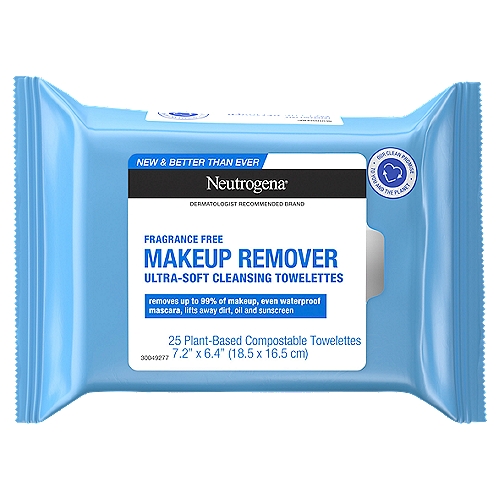 Remove even waterproof mascara with these fragrance-free makeup removing and cleansing face wipes. Made with 100% plant-based fibers, they leave skin feeling thoroughly clean with no heavy residue.