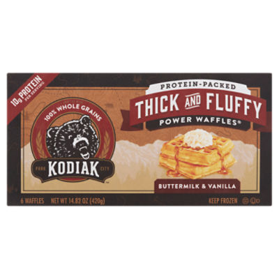 Kodiak Cakes Power Waffles Thick and Fluffy Buttermilk & Vanilla Waffles, 6 count, 14.82 oz, 6 Each