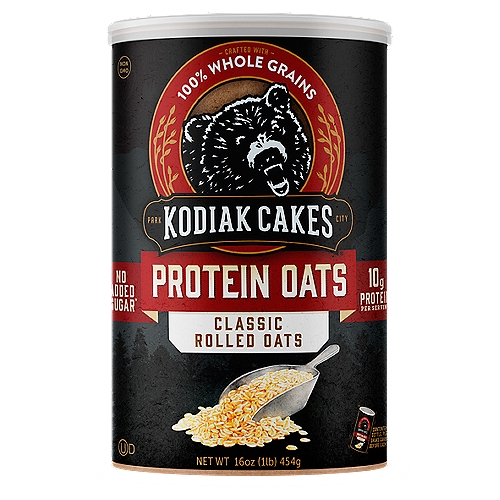 Kodiak Cakes Classic Rolled Protein Oats, 16 oz
With a delicious whole grain taste this canister of rolled oats is a pantry staple for bakers, meal preppers, and oatmeal enthusiasts alike.