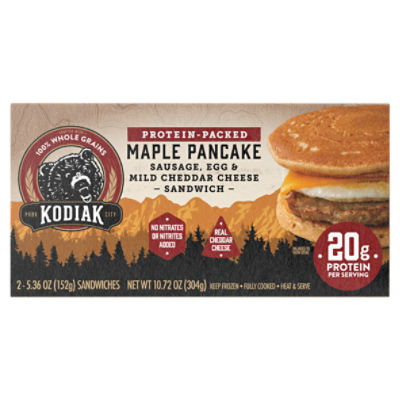 Kodiak Maple Pancake Sausage, Egg & Mild Cheddar Cheese Sandwich, 5.36 oz, 2 count