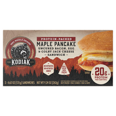 Kodiak Maple Pancake Uncured Bacon, Egg & Colby Jack Cheese Sandwich, 4.62 oz, 2 count