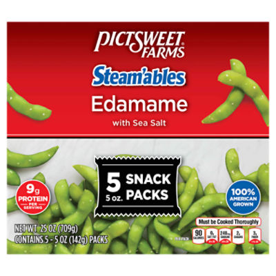 Pictsweet Farms Steam'ables Edamame with Sea Salt Snack Packs, 5 oz, 5 count
