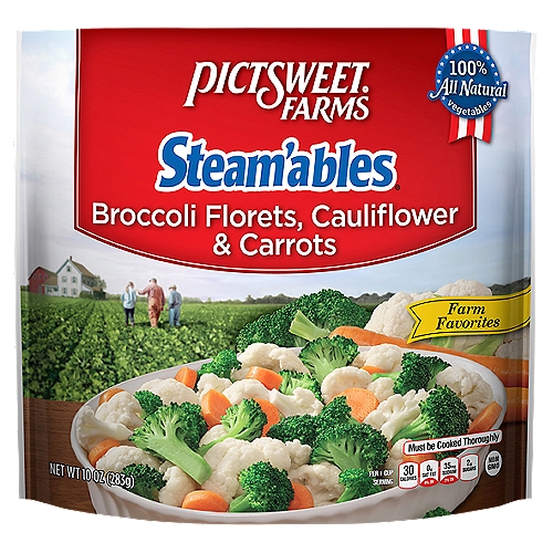 Pictsweet Farms® Steam'ables® Broccoli Florets, Cauliflower & Carrots, Farm Favorites, Frozen Vegetables, 10 oz