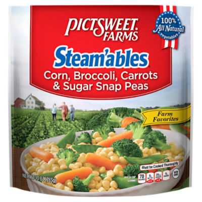 Pictsweet Farms® Steam'ables® Corn, Broccoli, Carrots & Sugar Snap Peas, Farm Favorites, 10 oz