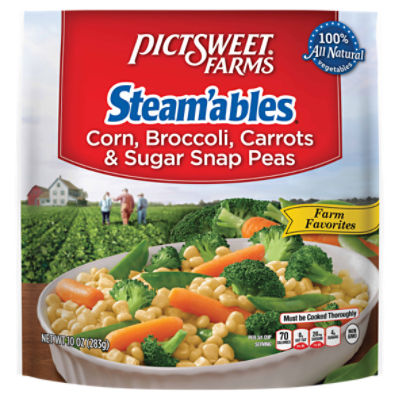 Pictsweet Farms® Steam'ables® Corn, Broccoli, Carrots & Sugar Snap Peas, Farm Favorites, 10 oz, 10 Ounce