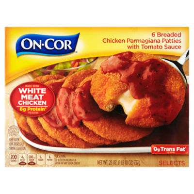 On-Cor Selects Breaded Chicken Parmagiana Patties with Tomato Sauce, 6 count, 26 oz