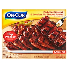 On-Cor Selects Barbecue Sauce & Boneless Rib Shaped Patties, 6 count, 26 oz, 26 Ounce