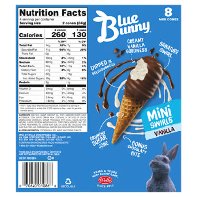 Blue Bunny Mini Swirls Vanilla Frozen Dairy Dessert, 2.25 fl oz, 8 count