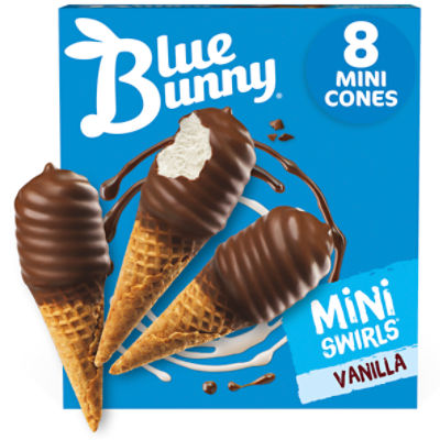 Blue Bunny Mini Swirls Vanilla Frozen Dairy Dessert, 2.25 fl oz, 8 count
