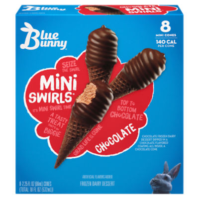Blue Bunny Mini Swirls Chocolate Frozen Dairy Dessert, 2.25 fl oz, 8 count