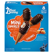 Blue Bunny Mini Swirls Caramel Frozen Dairy Dessert, 2.25 fl oz, 8 count, 18 Fluid ounce