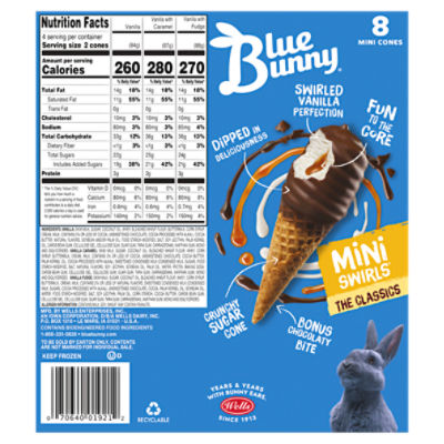 Blue Bunny Mini Swirls The Classics Frozen Dairy Dessert Variety Pack, 2.25 fl oz, 8 count