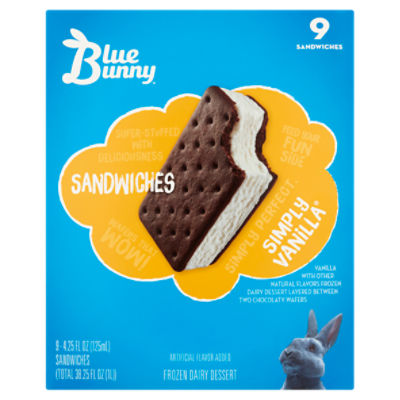 Blue Bunny Simply Vanilla Frozen Dairy Dessert Sandwiches, 4.25 fl oz, 9 count