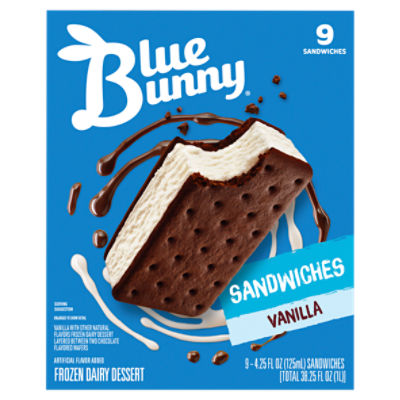 Blue Bunny Simply Vanilla Frozen Dairy Dessert Sandwiches, 4.25 fl oz, 9 count