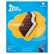 Blue Bunny Simply Vanilla Frozen Dairy Dessert Sandwiches, 4.25 fl oz, 9 count, 38.3 Fluid ounce