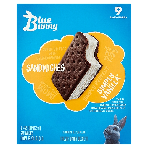 Blue Bunny Simply Vanilla Frozen Dairy Dessert Sandwiches, 4.25 fl oz, 9 count