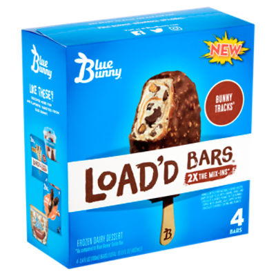 Blue Bunny Load'd Bars Bunny Tracks Frozen Dairy Dessert, 3.4 fl oz, 4