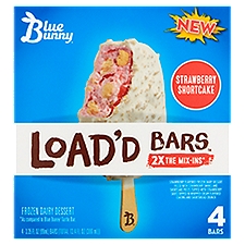 Blue Bunny Load'd Bars Strawberry Shortcake Frozen Dairy Dessert, 3.35 fl oz, 4 count