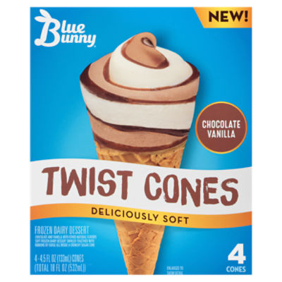 Blue Bunny Twist Cones Chocolate Vanilla Frozen Dairy Dessert, 4.5 fl oz