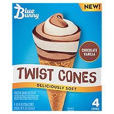 Blue Bunny Twist Cones Chocolate Vanilla, Frozen Dairy Dessert, 18 Fluid ounce